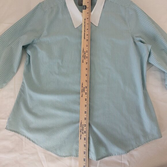 Teal Blue & White Pin Stripe Blouse XL Liz Claiborne - Picture 8 of 16